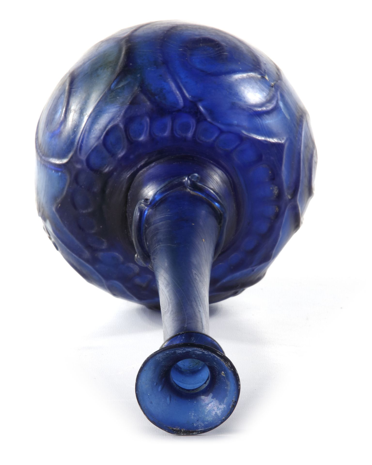 A LARGE MOULD-BLOWN BLUE GLASS BOTTLE-VASE OR SPRINKLER, PERSIA, 12TH CENTURY - Image 4 of 4