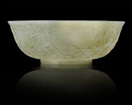 A CHINESE CARVED JADE BOWL, 18TH CENTURY