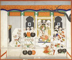 MAHARAJA OF KOTAH HOLDING A DURBAR, KOTAH NORTH INDIA, RAJASTHAN, LATE 19TH CENTURY