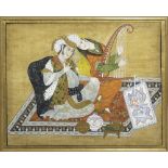 A SAFAVID STYLE PAINTING OF A COUPLE ON TEXTILE, PERSIA, QAJAR, EARLY 20TH CENTURY