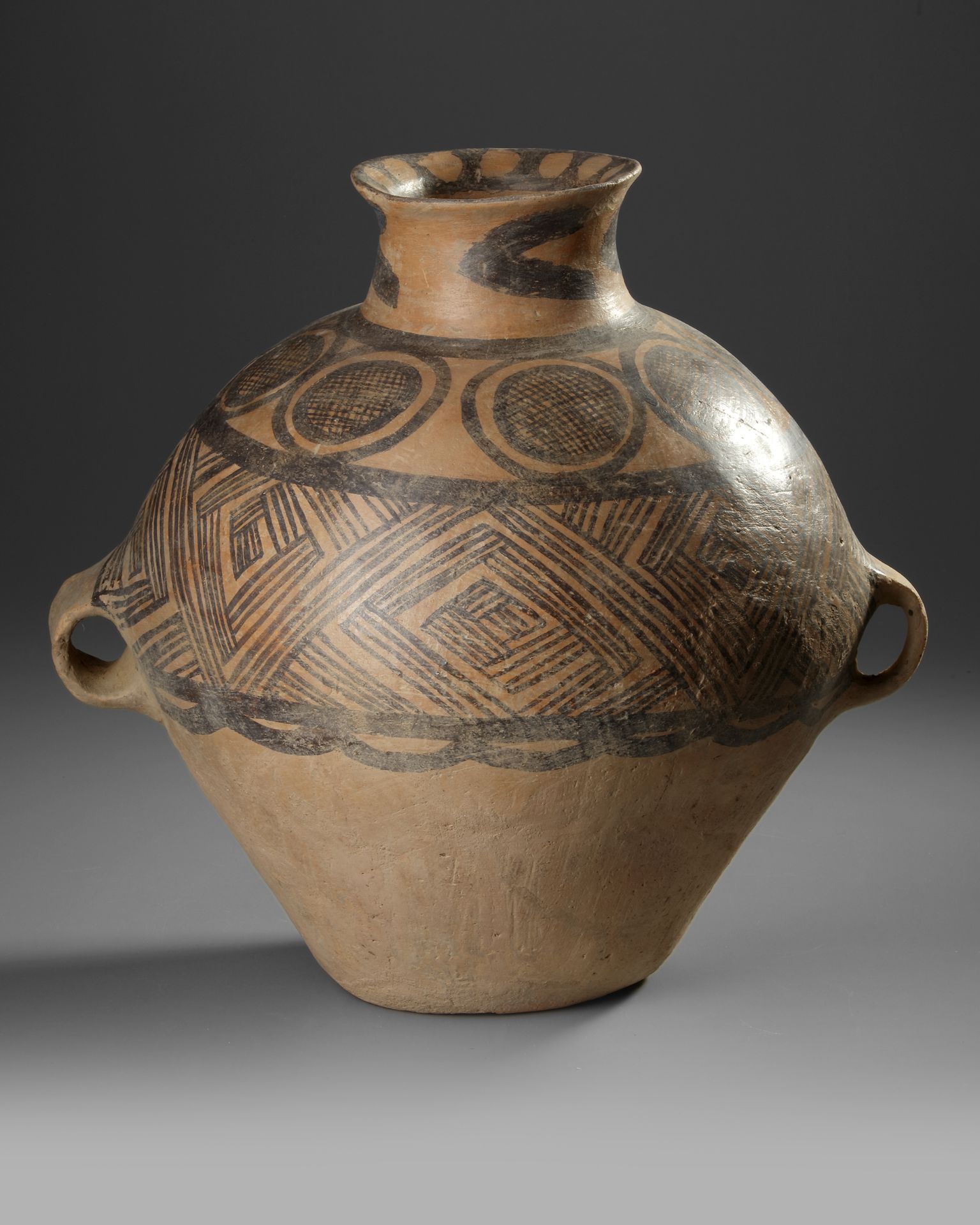 A CHINESE PAINTED POTTERY JAR, NEOLITHIC PERIOD, BANSHAN CULTURE GANSU PROVINCE, 3RD CENTURY