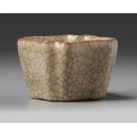 A CHINESE CRACKLE-GLAZED SQUARE-SECTION CUP, QING DYNASTY (1644-1911)