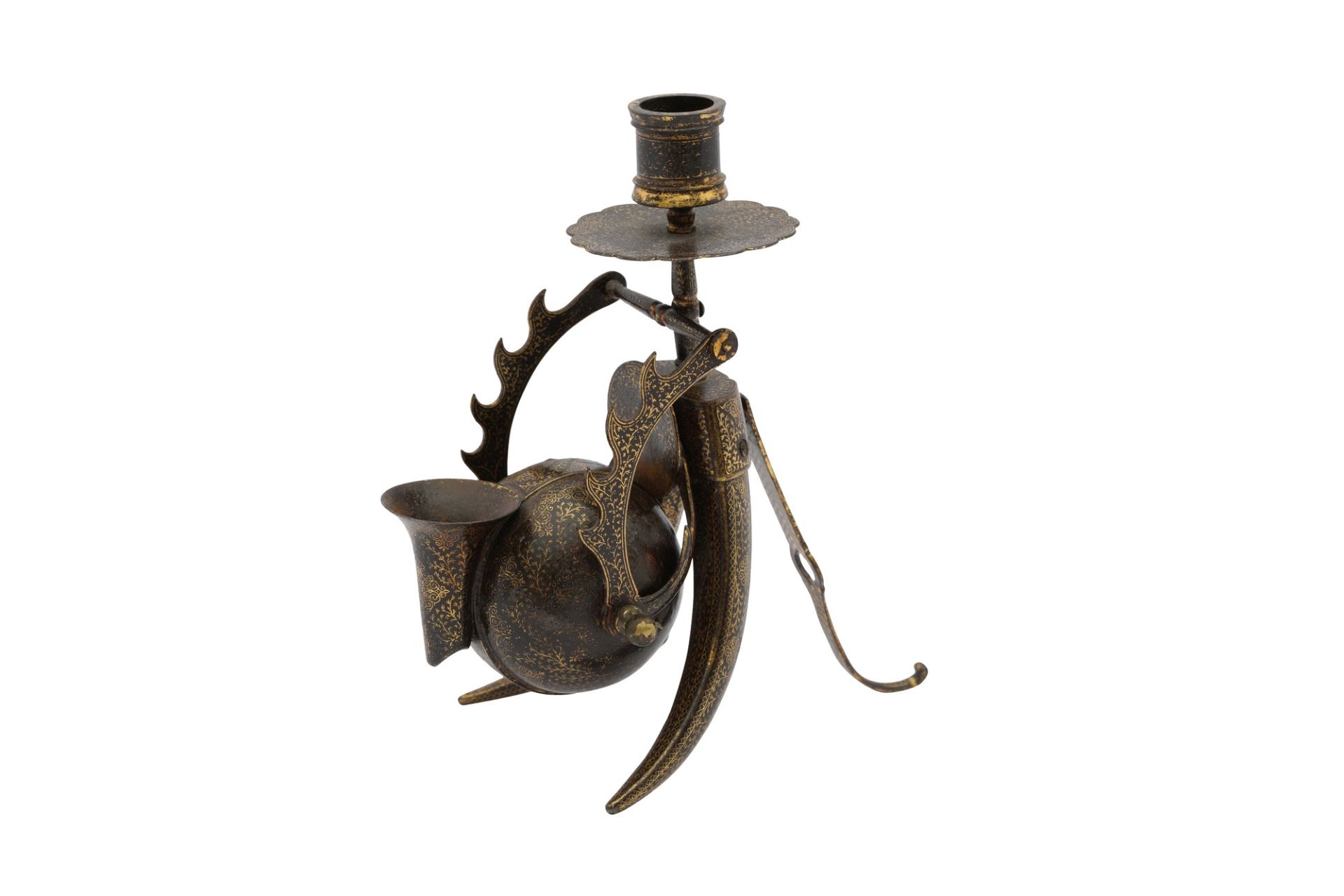 A KOFTGARI STEEL INKWELL AND CANDLESTICK, INDIA, LATE 19TH CENTURY - Bild 3 aus 6