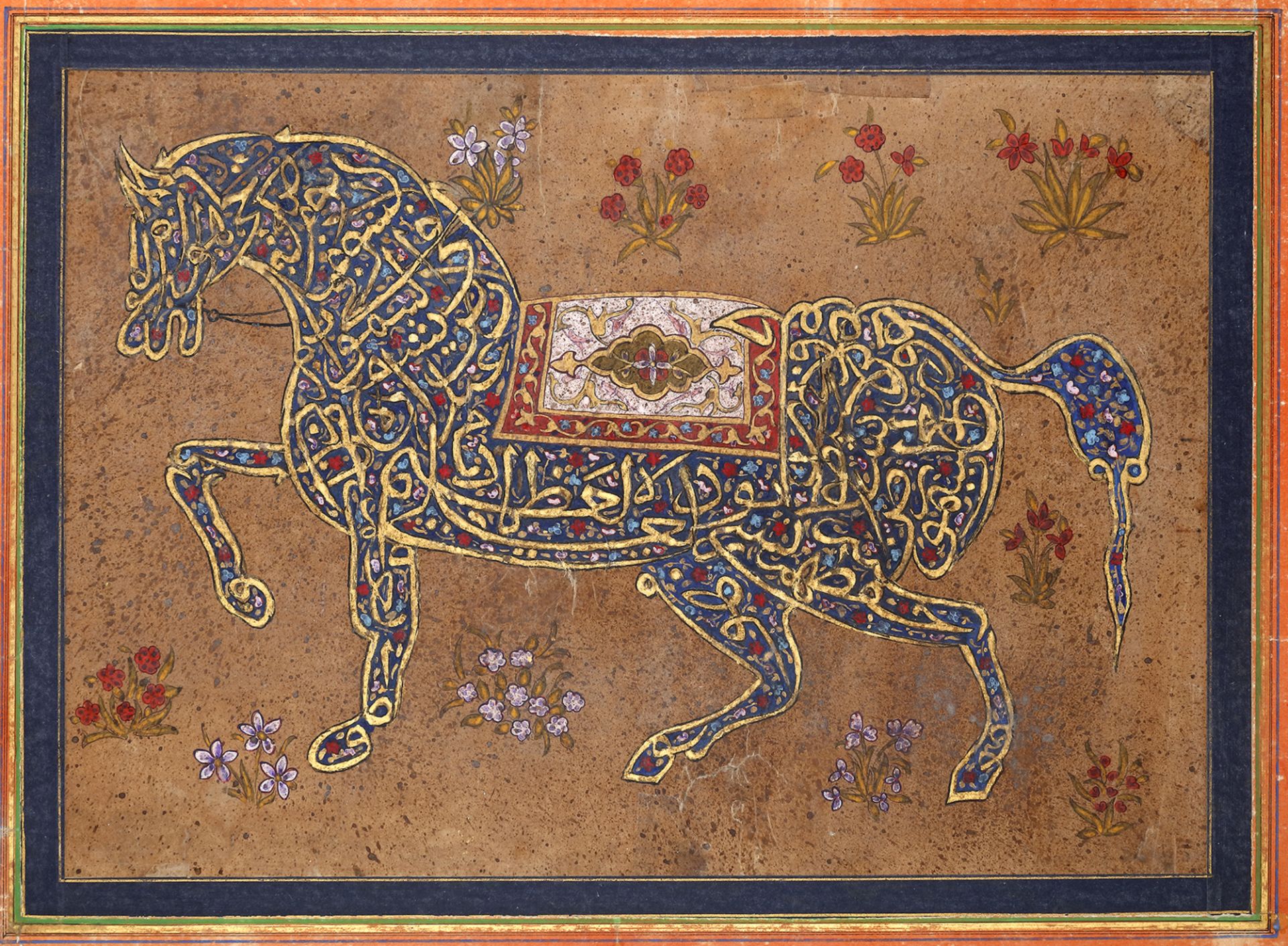 THE THRONE VERSE (AYAT AL-KURSI) IN THE FORM OF A CALLIGRAPHIC HORSE, INDIA, DECCAN, BIJAPUR, 19TH C