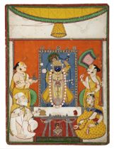 TILKAYAT DAUJI II CELEBRATING NANDAMAHOTSAV OR JANMASHTAMI BEFORE SHRI NATHJI KOTA, CIRCA 1810