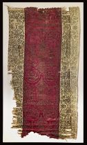 AN OTTOMAN SILK AND VELVET THREAD BROCADE ( KEHMA) FRAGMENT, TURKEY, 17TH CENTURY