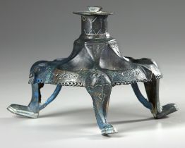 A KHORASAN SILVER INLAY LAMP STAND BASE , PERSIA, 12TH CENTURY