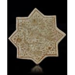 A KASHAN LUSTRE POTTERY STAR TILE, PERSIA, 13TH CENTURY