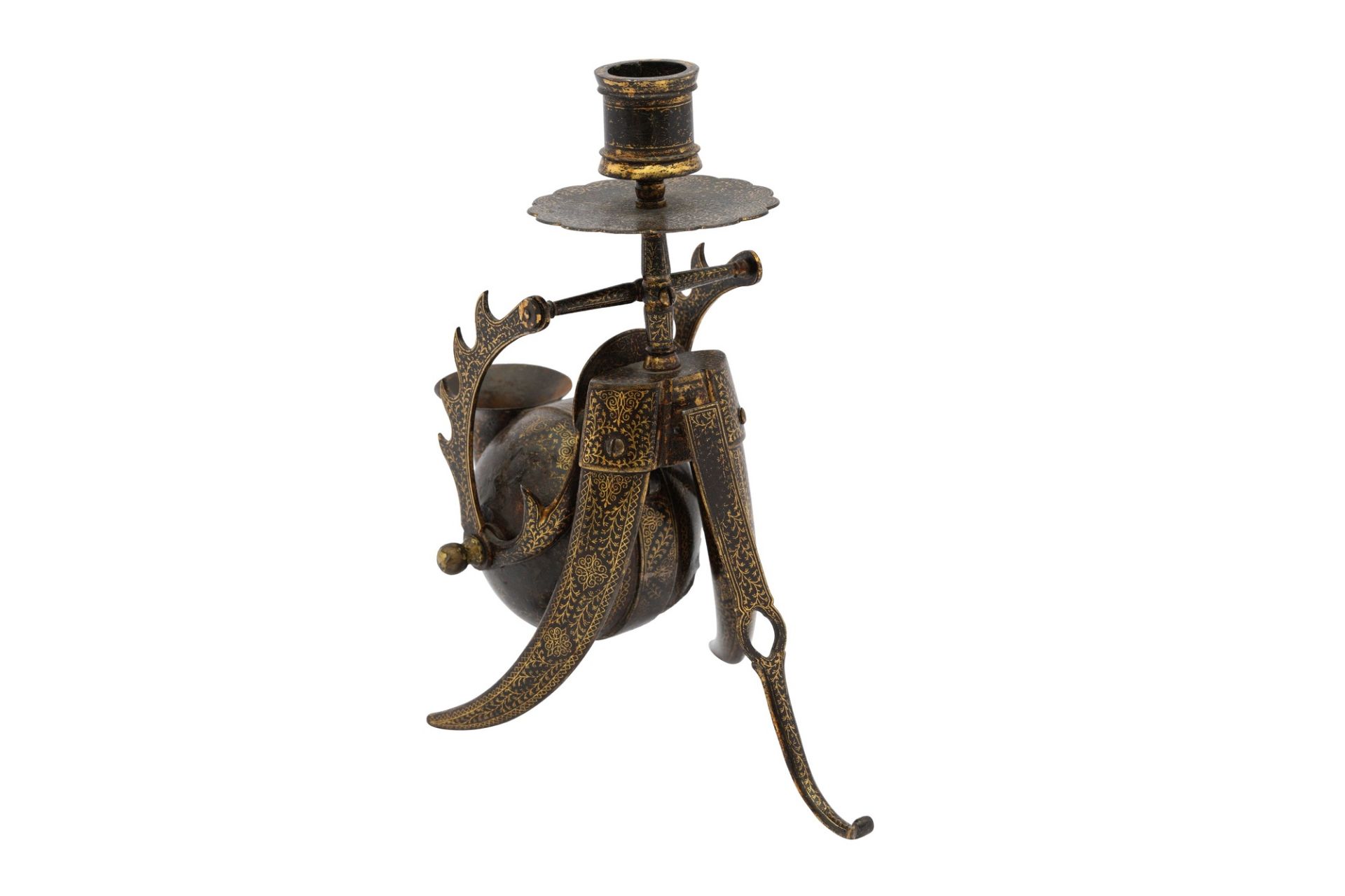 A KOFTGARI STEEL INKWELL AND CANDLESTICK, INDIA, LATE 19TH CENTURY - Bild 2 aus 6