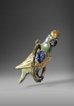 A POLYCHROME DELFT PARROT, 18TH CENTURY