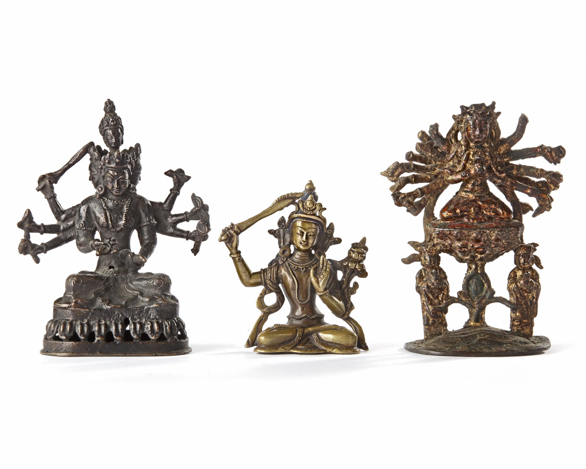 THREE CHINESE BRONZE FIGURES, MING DYNASTY AND LATER