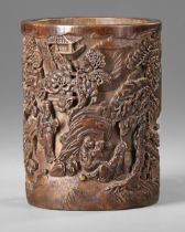 A CHINESE BAMBOO CARVED BRUSH POT, 18TH-19TH CENTURY