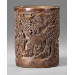 A CHINESE BAMBOO CARVED BRUSH POT, 18TH-19TH CENTURY