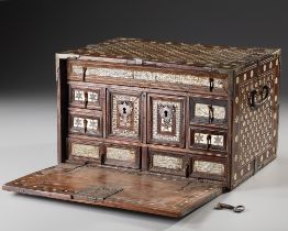 AN INDO-PORTUGUESE WOODEN AND BONE INLAID CHEST, GOA, 17TH CENTURY