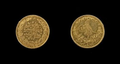 AN OTTOMAN GOLD COIN, ABDULAZIZ (1277-1293AH /1860-1876AD)