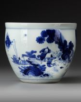 A CHINESE BLUE AND WHITE SCROLL POT, QING DYNASTY (1644–1911)