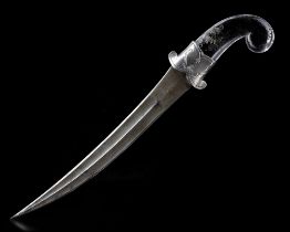 A MUGHAL ROCK-CRYSTAL HILTED WATERED-STEEL DAGGER, INDIA, 17TH-18TH CENTURY