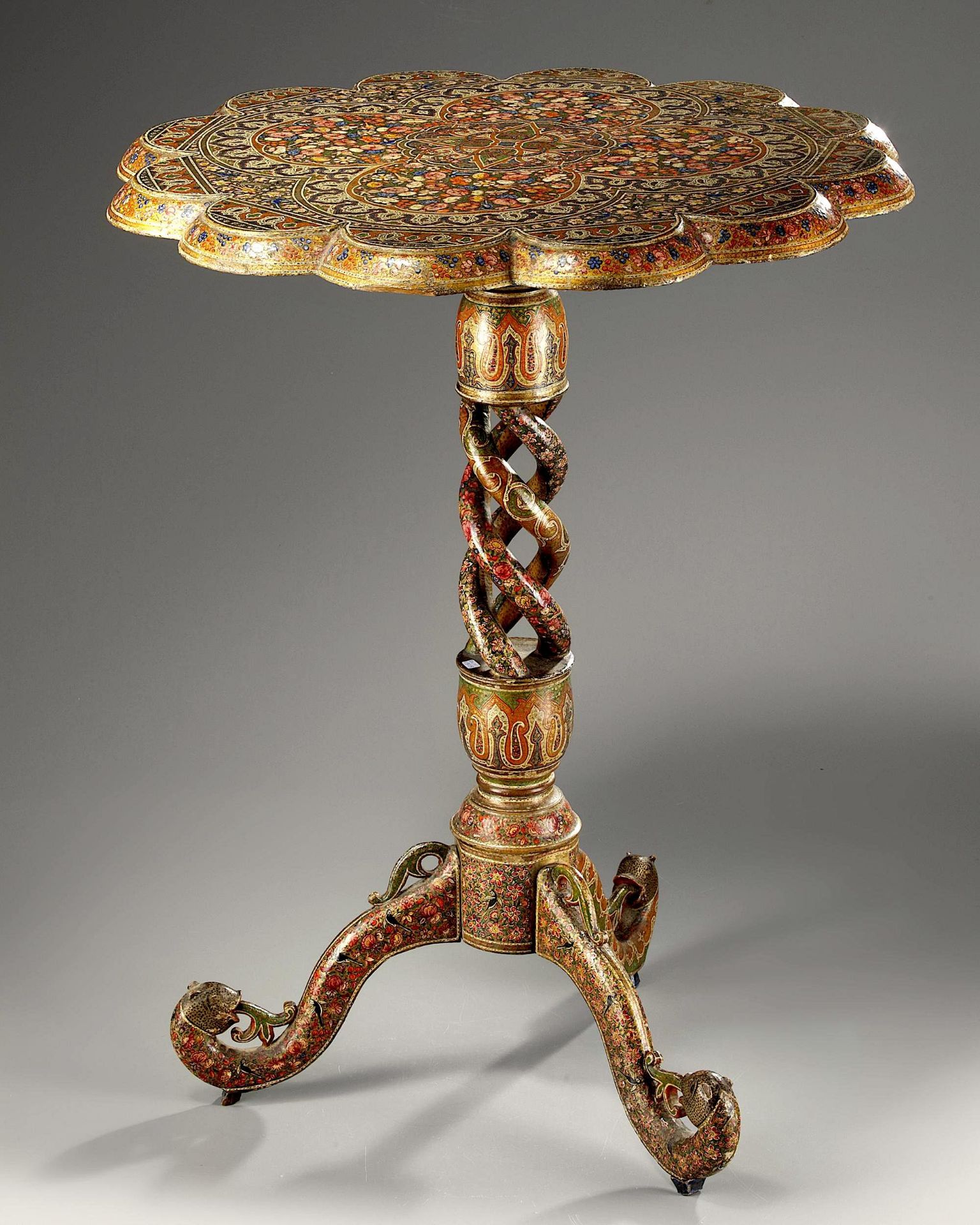 A KASHMIR LACQUERED WOOD TABLE, KASHMIR, 19TH CENTURY - Image 2 of 3