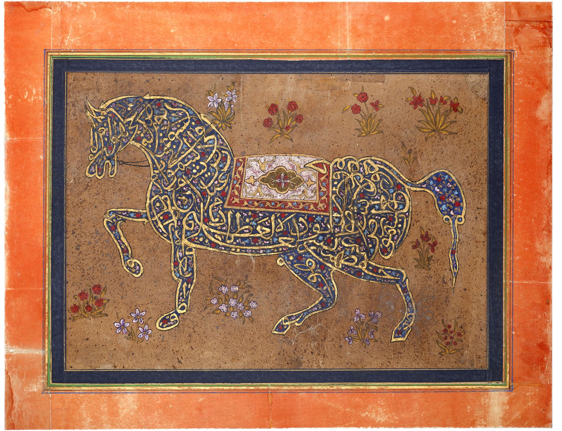 THE THRONE VERSE (AYAT AL-KURSI) IN THE FORM OF A CALLIGRAPHIC HORSE, INDIA, DECCAN, BIJAPUR, 19TH C - Image 2 of 2