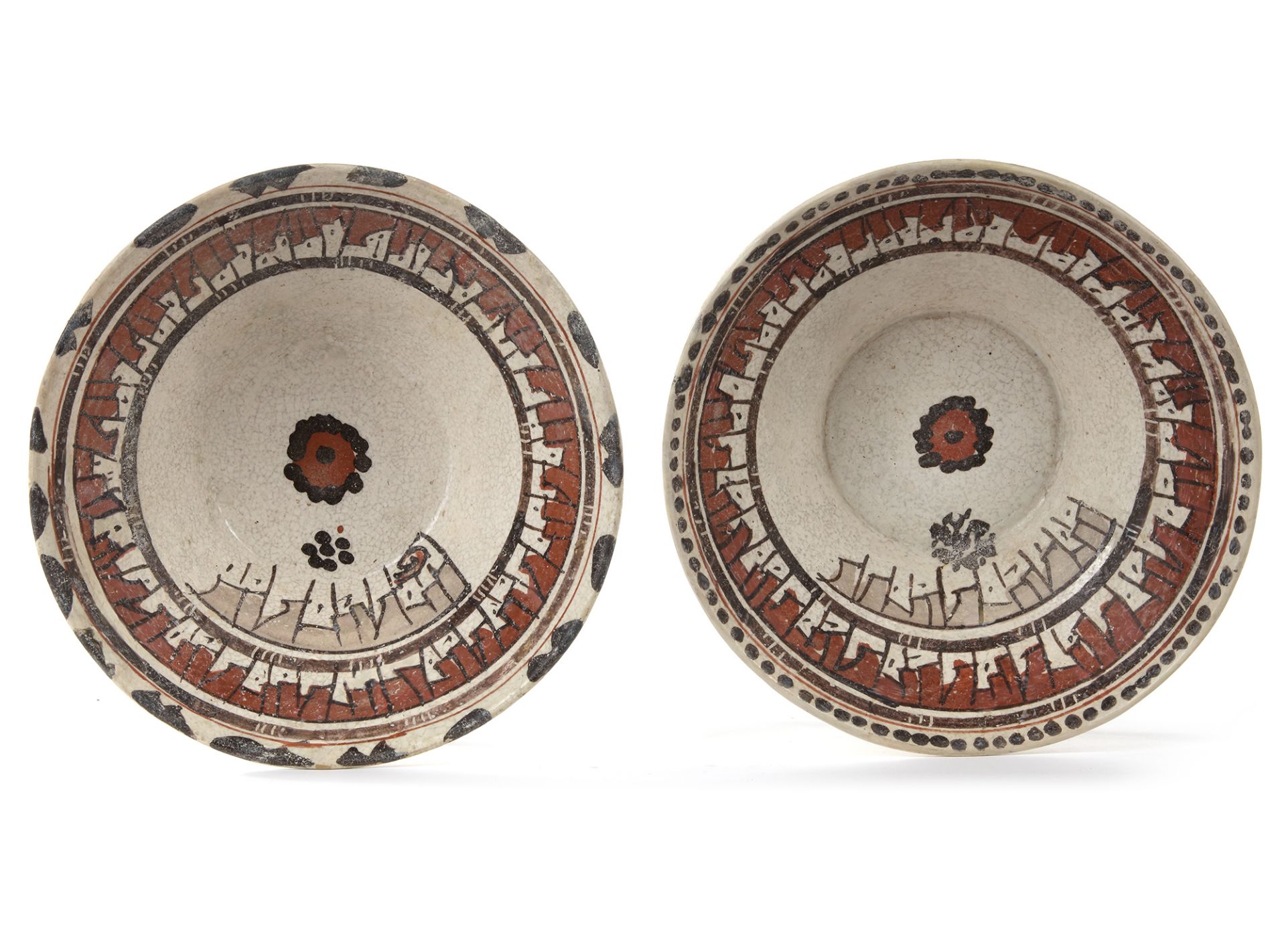 TWO NISHAPUR SLIP-PAINTED POTTERY BOWLS, 9TH-10TH CENTURY