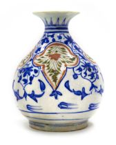 A SAFAVID RED AND BLUE KIRMAN POTTERY QALYAN BASE (WATER PIPE), PERSIA, 17TH CENTURY