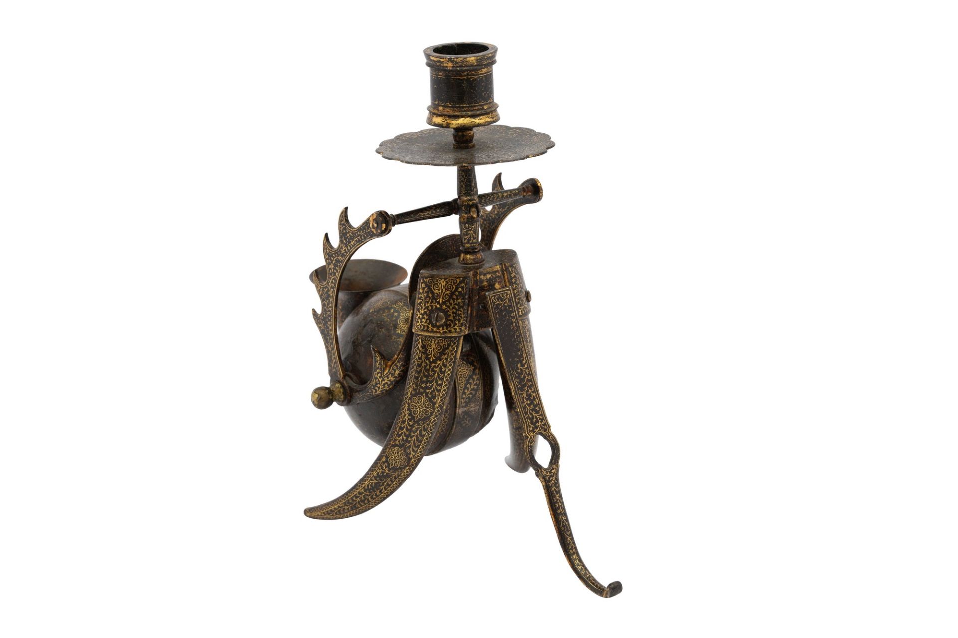 A KOFTGARI STEEL INKWELL AND CANDLESTICK, INDIA, LATE 19TH CENTURY - Bild 6 aus 6