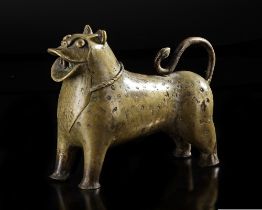 A MUGHAL BRASS INCENSE BURNER IN THE FORM OF A LION, INDIA, 17TH CENTURY