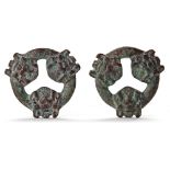 A PAIR OF CHINESE BRONZE HORSE ACCESSORIES, WESTERN ZHOU DYNASTY (711-256 BC)