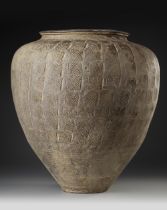 A CHINESE POTTERY JAR WITH IMPRESSED TEXTILE PATTERN, ZHOU DYANSTY WARRING STATES PERIOD 475 – 221 B