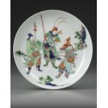 A CHINESE FAMILLE VERTE 'THE WATER MARGIN' DISH, 19TH-20TH CENTURY