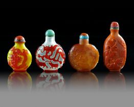 FOUR CHINESE GLASS SNUFF BOTTLES, 19TH-20TH CENTURY