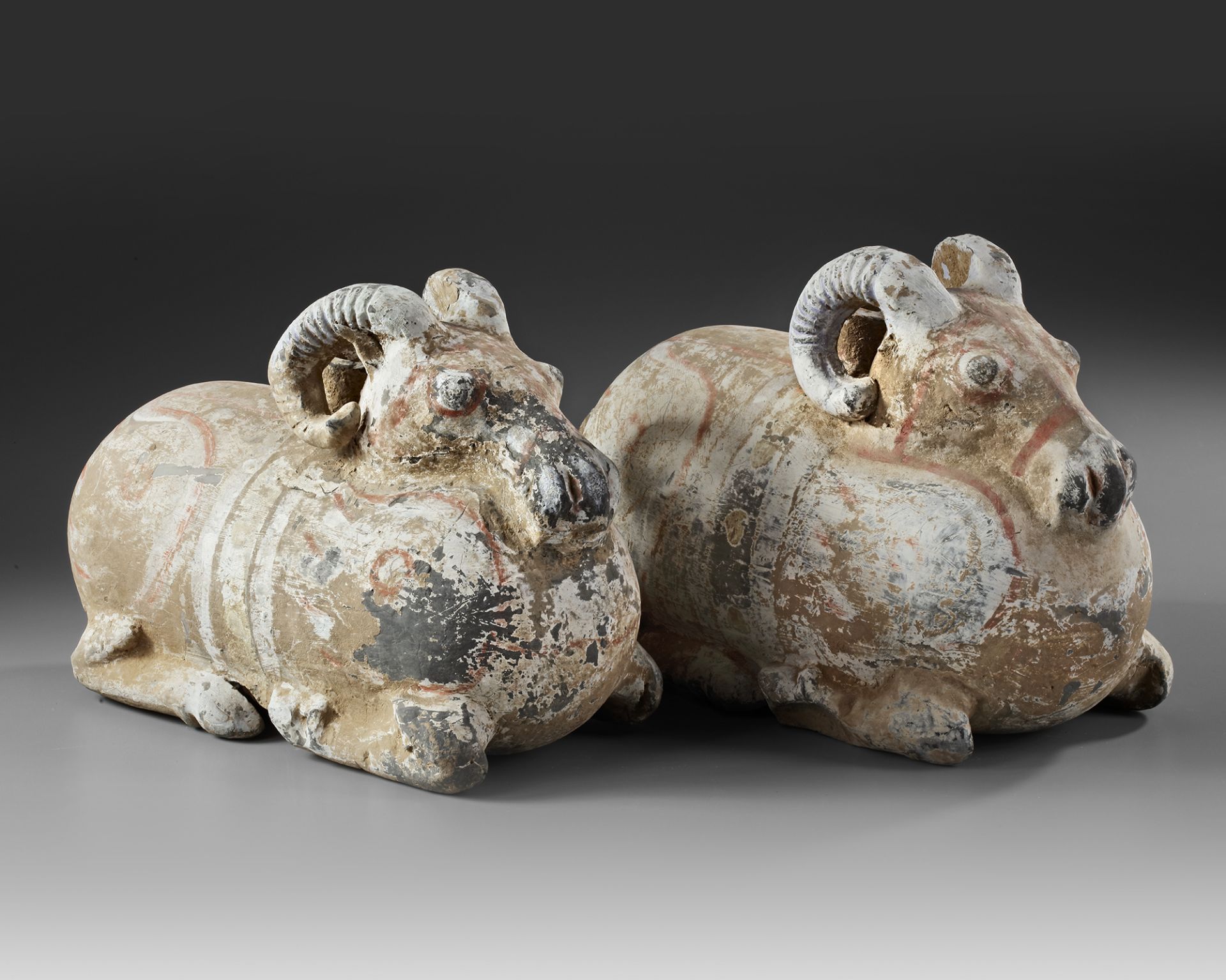 A PAIR OF TERRACOTTA VESSELS IN THE FORM OF A RAM, HAN DYNASTY (206 BC-220 AD) - Image 5 of 6