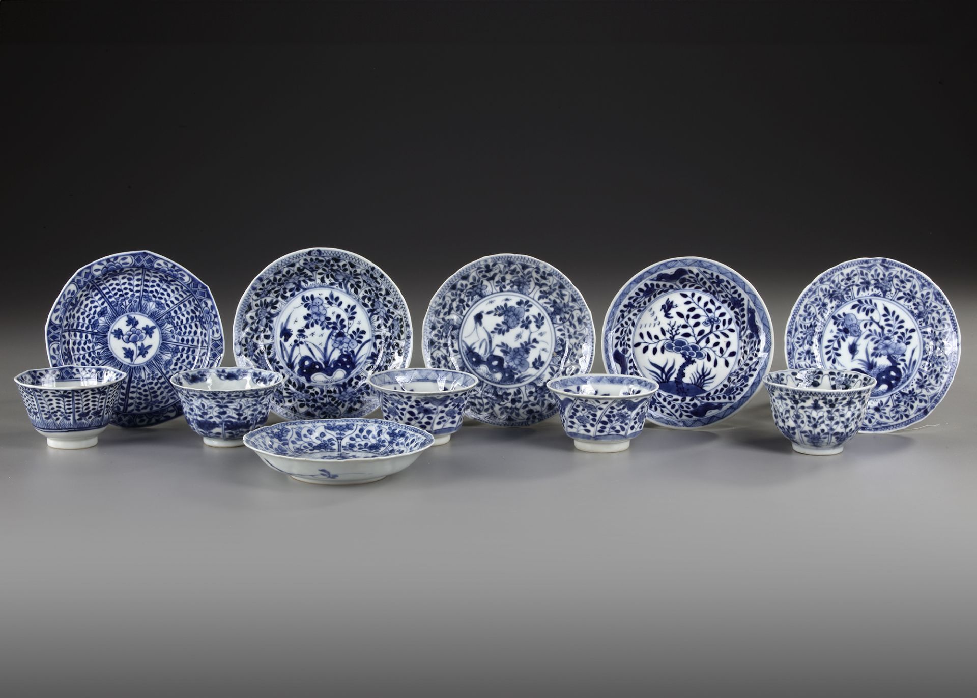 A COLLECTION OF SIX CUPS AND EIGHT SAUCERS, 18TH CENTURY