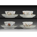 A COLLECTION OF FOUR CHINESE FAMILLE VERTE CUPS AND FOUR SAUCERS, YONGZHENG PERIOD (1722-1735)