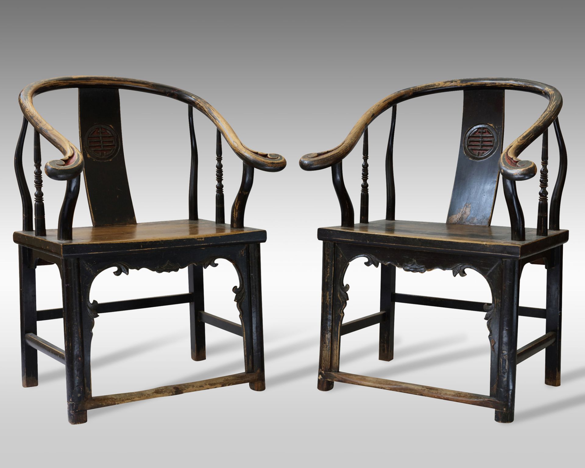 A PAIR OF CHINESE HORSESHOE-BACK ARMCHAIRS, 19TH CENTURY