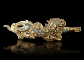 A GILT-BRONZE BELT HOOK, HAN DYNASTY (206 BC-220 AD) OR LATER