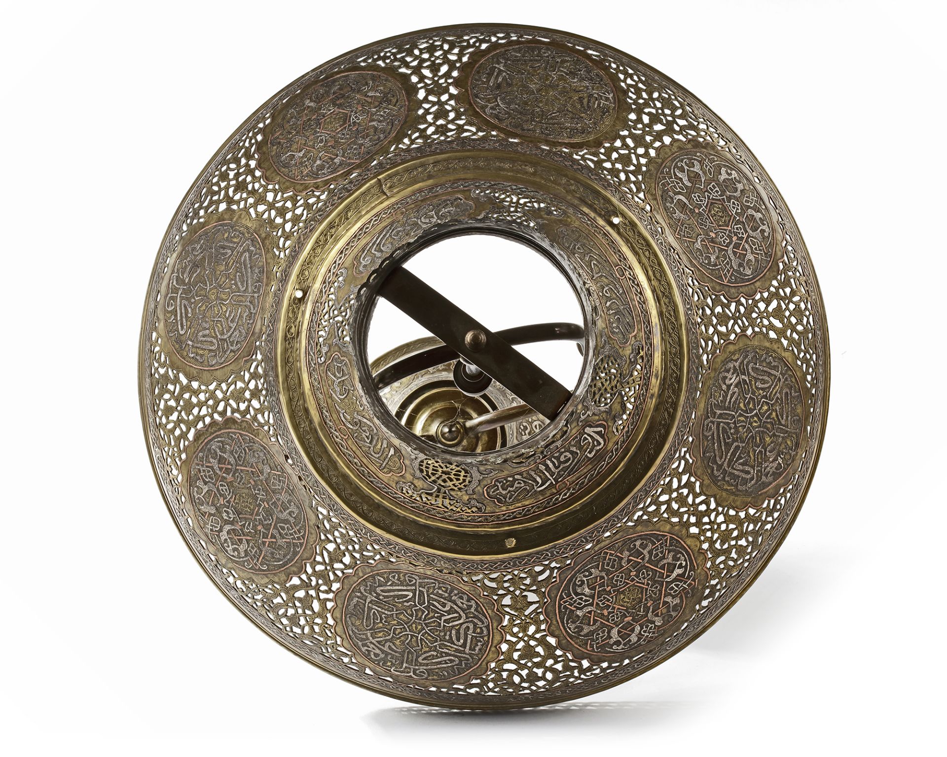 A LARGE ISLAMIC SILVER AND COPPER INLAID LAMP, 19TH CENTURY - Image 4 of 4