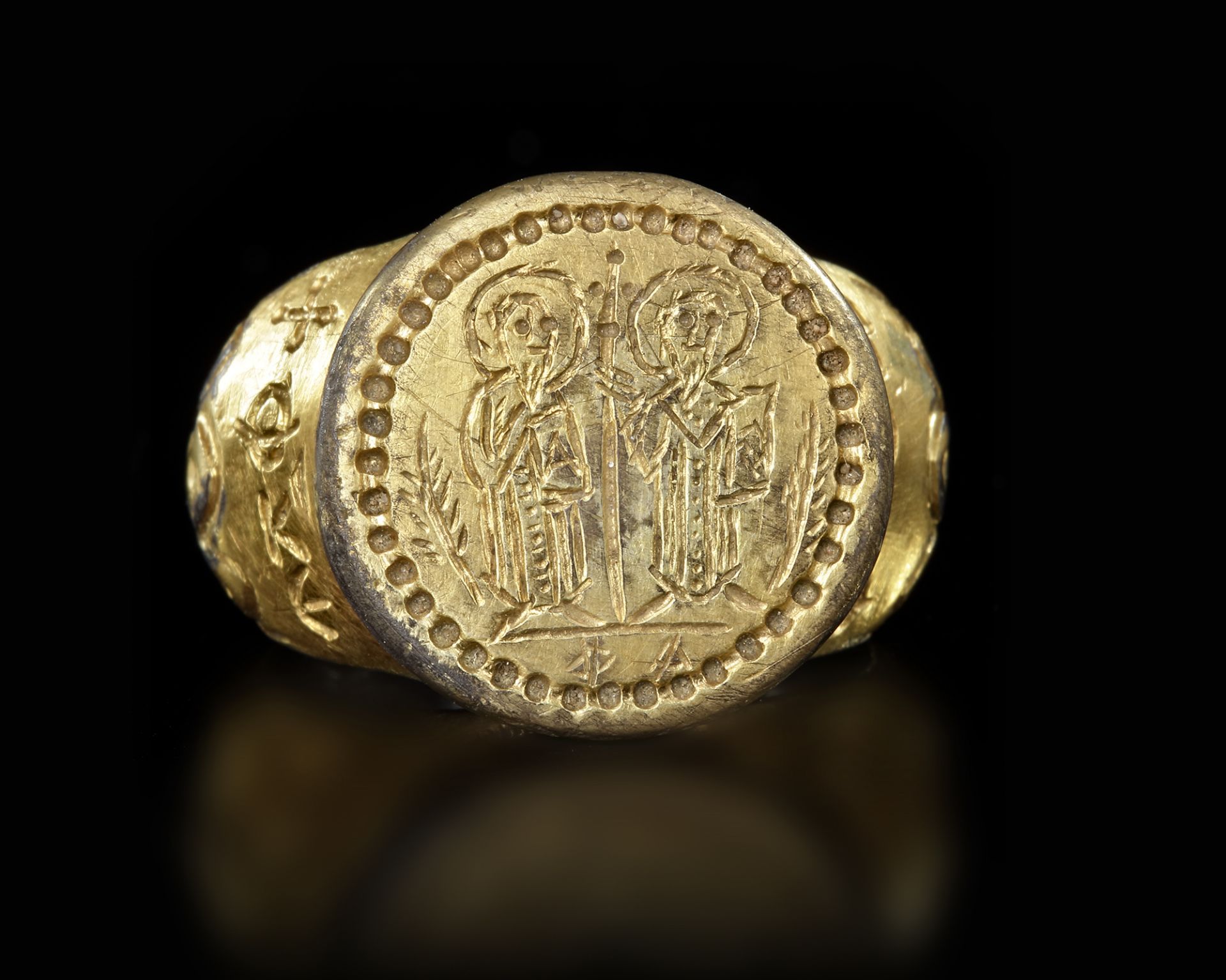 A LARGE SILVER GILT BYZANTINE RING, 8TH-10TH CENTURY AD