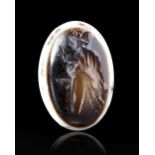 A ROMAN BANDED AGATE INTAGLIO OF A HERM OF PRIAPUS, 1ST CENTURY BC-AD