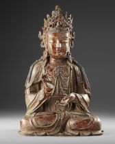 A LARGE CHINESE HEAVILY CAST BRONZE GUANYIN, MING DYNASTY (1368-1644)