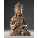 A LARGE CHINESE HEAVILY CAST BRONZE GUANYIN, MING DYNASTY (1368-1644)