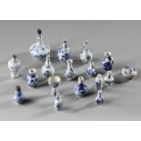A COLLECTION OF 17 BLUE AND WHITE MINIATURE VASES, KANGXI-QIANLONG PERIOD AND LATER