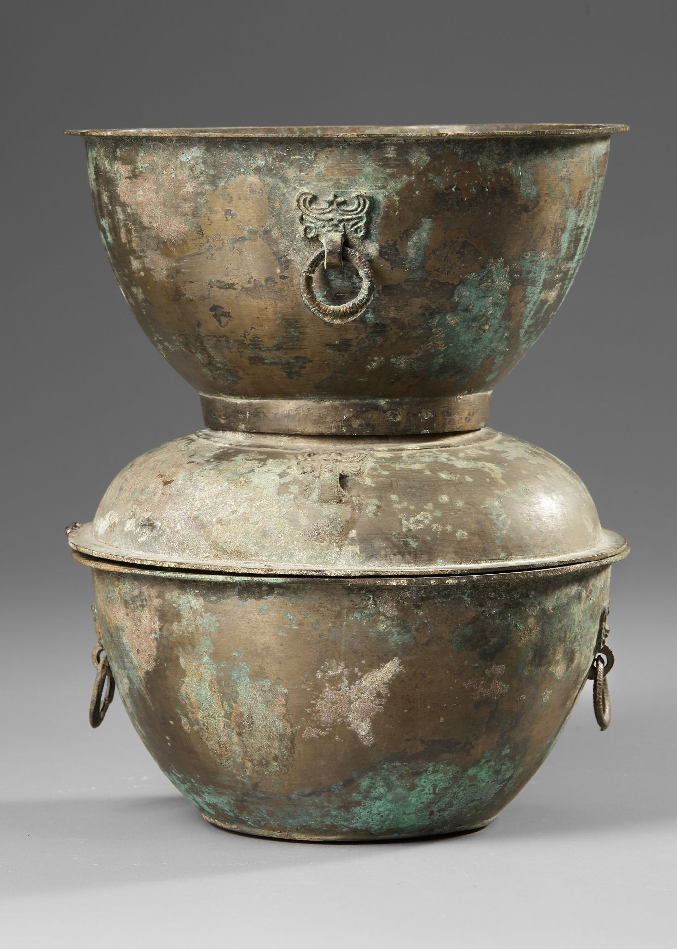 A CHINESE 3 PARTS STEAMER, HAN DYNASTY (206 BC-220 AD)