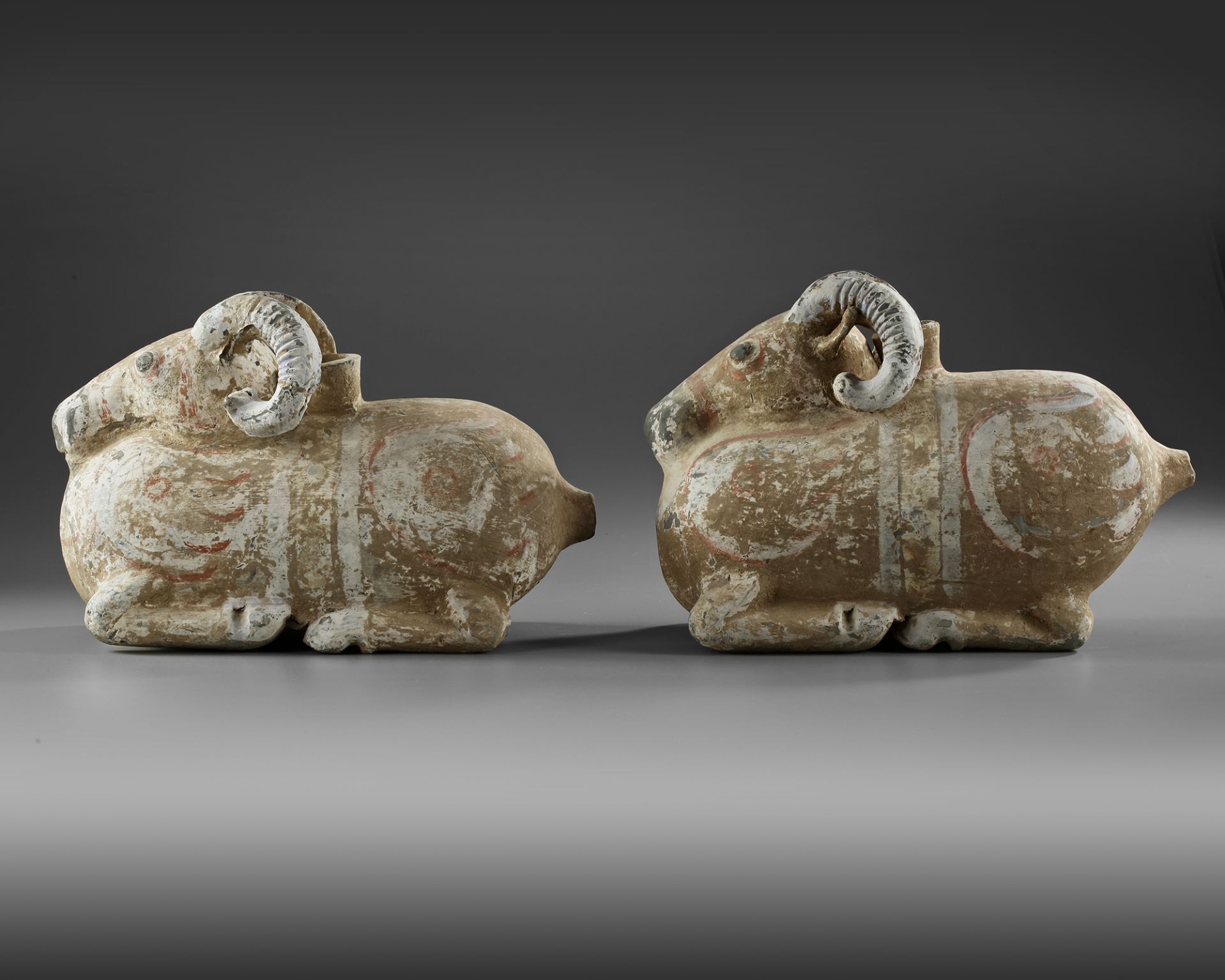 A PAIR OF TERRACOTTA VESSELS IN THE FORM OF A RAM, HAN DYNASTY (206 BC-220 AD) - Image 3 of 6