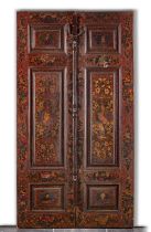 A PAIR OF PERSIAN LACQUERED PANELLED DOORS, QAJAR, 19TH CENTURY