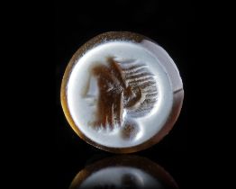 A NICOLO INTAGLIO HEAD OF BEARDED MAN LEFT, 1ST CENTURY AD