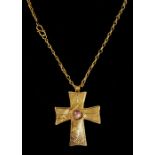 A LARGE PECTORAL CROSS IN PALE GOLD WITH A CHAIN, BYZANTINE, 6TH-7TH CENTURY AD