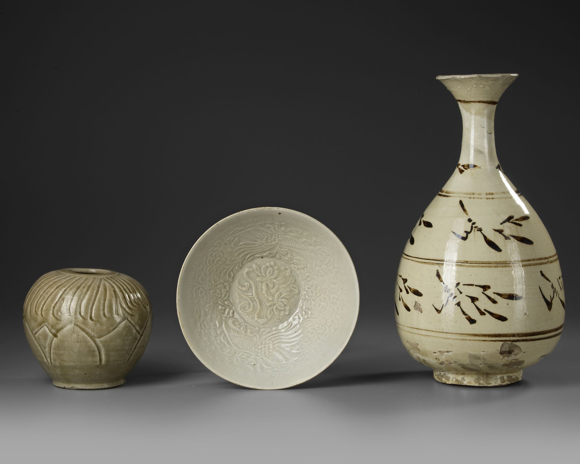 THREE CHINESE WARES IN VARIOUS MATERIALS, FIVE DYNASTIES ( 907-960) /SONG DYNASTY (960-1279)