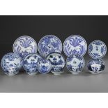 A COLLECTION OF CHINESE BLUE AND WHITE FIVE CUPS AND SIXTEEN SAUCERS, 18TH CENTURY AND LATER