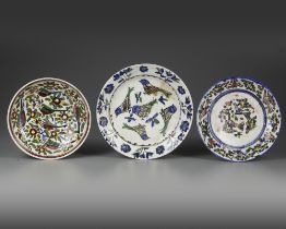 THREE PERSIAN POTTERY DISHES, 19TH-20TH CENTURY